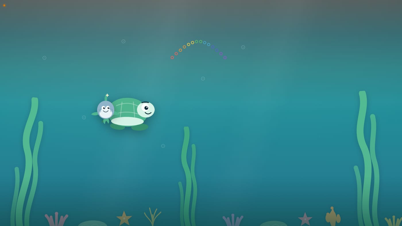 A calm turtle and fish companion drifting through BTD Aquarium's Turtle Cove.