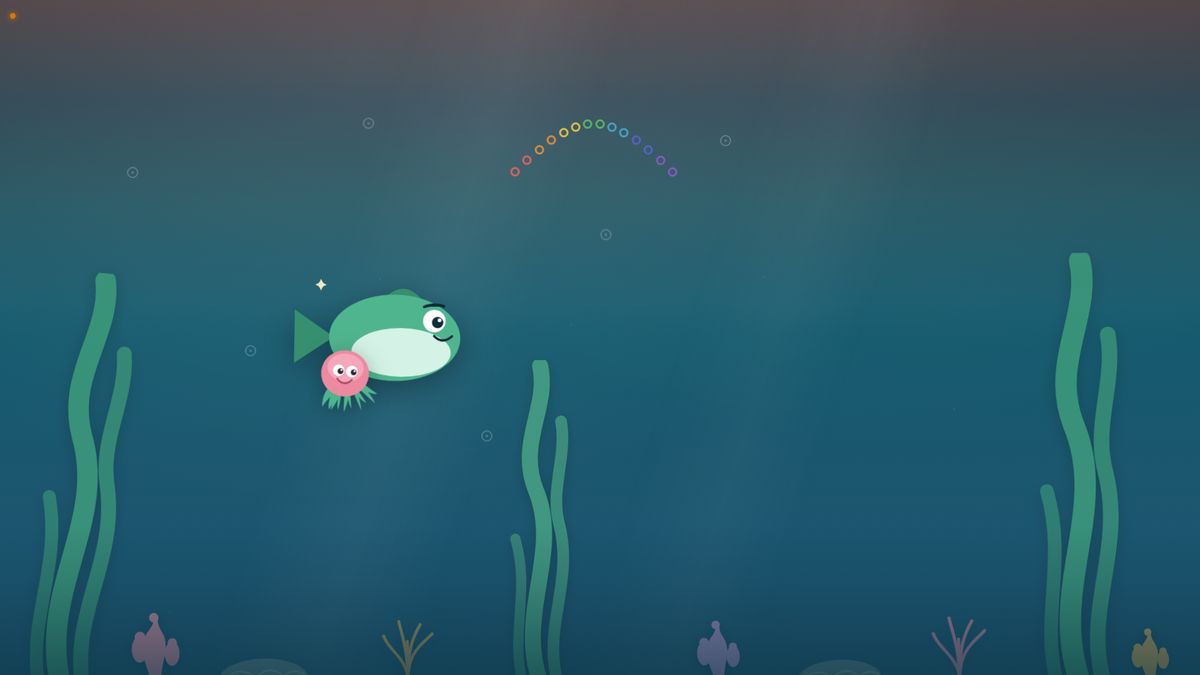 BTD Aquarium, one of the creative apps, with a fish drifting through seagrass while glucose is in range.