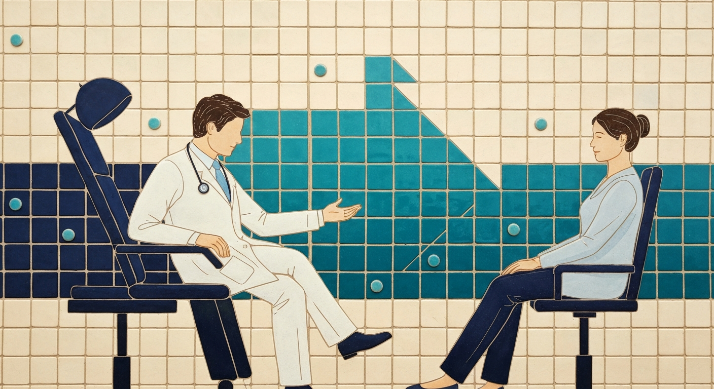 Clinician and patient with a reversing arrow