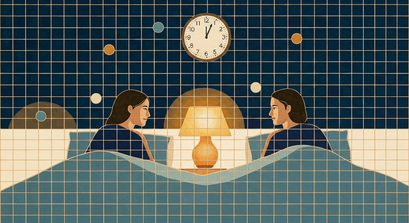 Couple sitting up in bed talking