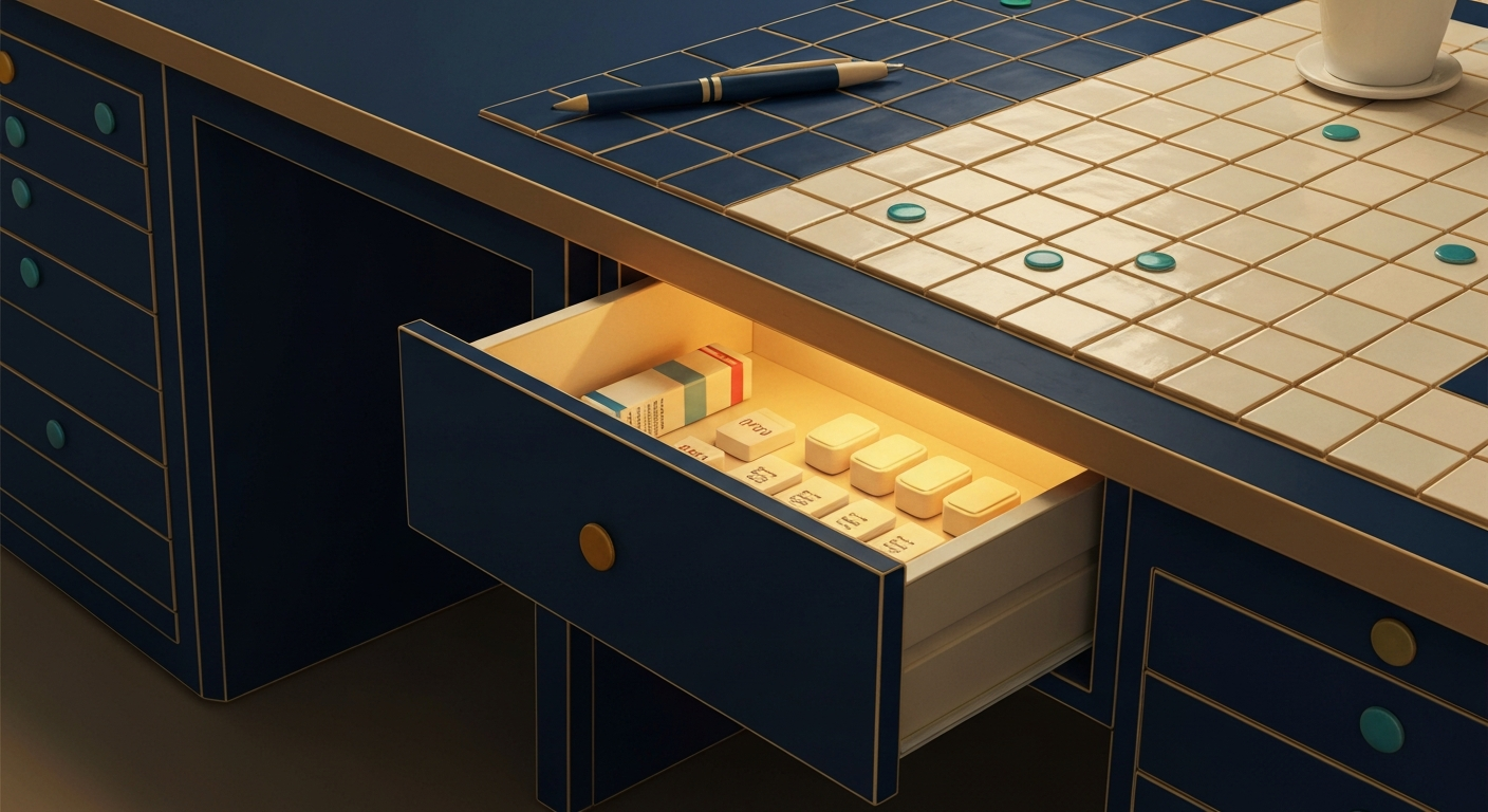 Lit desk drawer holding glucose tabs