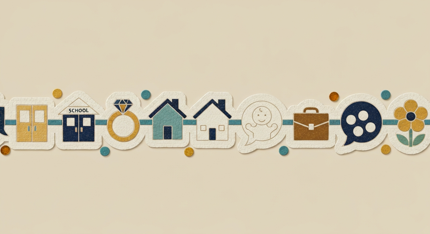 Icon timeline of life transitions