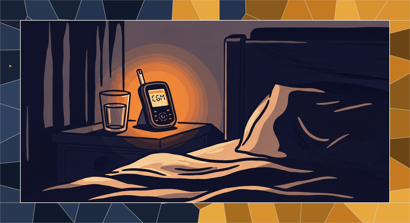Bold-line cel illustration of a dark bedroom at 3am